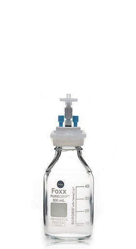 HPLC Solvent Reservoir Bottle Assembly, GL45, 500mL Clear, Class VI Polytetrafluoroethylene (PTFE) Adapter, 2 Ports for 3.2mm(1/8") and/or | img_1 | Foxx Life Sciences Global | shopfls.com