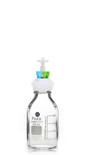 HPLC Solvent Reservoir Bottle Assembly, GL45, 500mL Clear, Class VI Polytetrafluoroethylene (PTFE) Adapter, 6 Ports for 3.2mm(1/8") and/or | img_1 | Foxx Life Sciences Global | shopfls.com