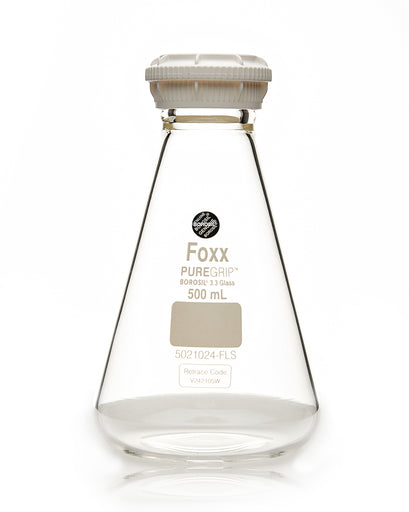 PUREGRIP® Erlenmeyer / Conical Flasks with GL45 Screw Cap 500 mL 10/Case | img_1 | Foxx Life Sciences Global | shopfls.com