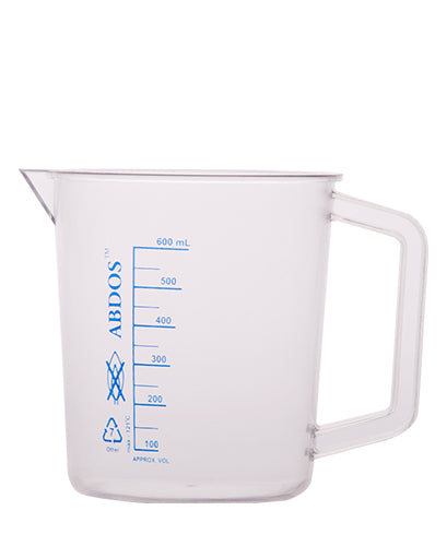 Abdos Printed Beakers with Handle, TPX Polymethyl pentene (PMP) 500ml, 6/CS