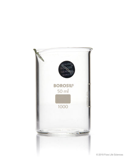 Borosil® Beaker Griffin Low Form with Spout Graduated ISO 3819 Borosilicate 50mL CS/60 | img_1 | Foxx Life Sciences Global | shopfls.com