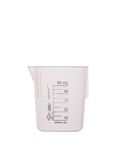 Abdos Printed Plastic Beakers, Polypropylene (PP) 50ml, 12/CS