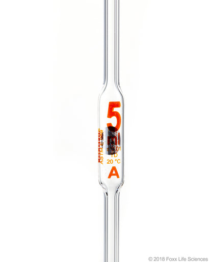 Borosil Volumetric Pipette Bulb Pipette Class A Accuracy ASTM Batch Certificate 5mL Borosilicate | img_1 | Foxx Life Sciences Global | shopfls.com