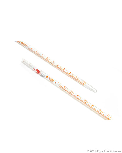 Borosil Graduated Mohr Pipette, 3.3 Borosilicate glass, Amber markings, CS/10, 5mL | img_1 | Foxx Life Sciences Global | shopfls.com