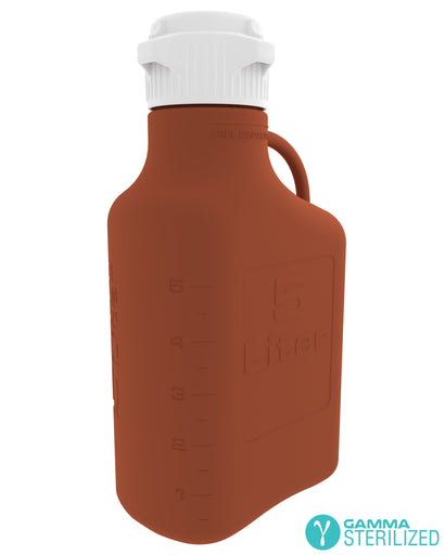 EZBio® 5L (1 GAL) Amber High Density Poly Ethylene (HDPE) Carboy with VersaCap® 83B, Double Bagged, Gamma Sterilized