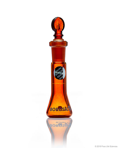 Amber Volumetric Flask, Wide Neck, With Glass I/C Stopper, Class A with Batch certificate, 5mL | img_1 | Foxx Life Sciences Global | shopfls.com