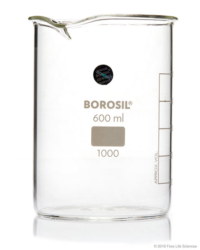 Borosil Beaker Griffin Low Form with Spout Graduated ISO 3819 Borosilicate 600mL CS/20 | img_1 | Foxx Life Sciences Global | shopfls.com