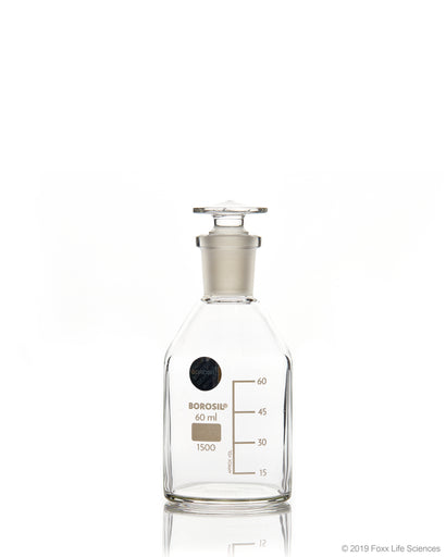 Borosil® Clear Reagent Bottles with Stoppers - 60mL - 14/23 - CS/40 | img_1 | Foxx Life Sciences Global | shopfls.com