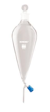 Borosil® Funnels, Separatory, Pear-Shaped, Boroflo Polytetrafluoroethylene (PTFE) Screw Thread, 60mL, 14/23, CS/10 | img_1 | Foxx Life Sciences Global | shopfls.com