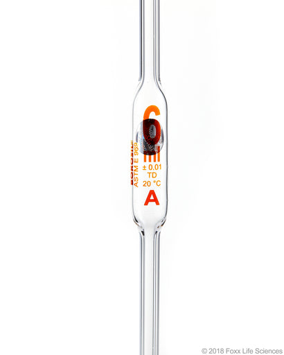 Borosil Volumetric Pipette Bulb Pipette Class A Accuracy ASTM Batch Certificate 6mL Borosilicate