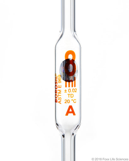Borosil Volumetric Pipette Bulb Pipette Class A Accuracy ASTM Batch Certificate 8mL Borosilicate | img_1 | Foxx Life Sciences Global | shopfls.com