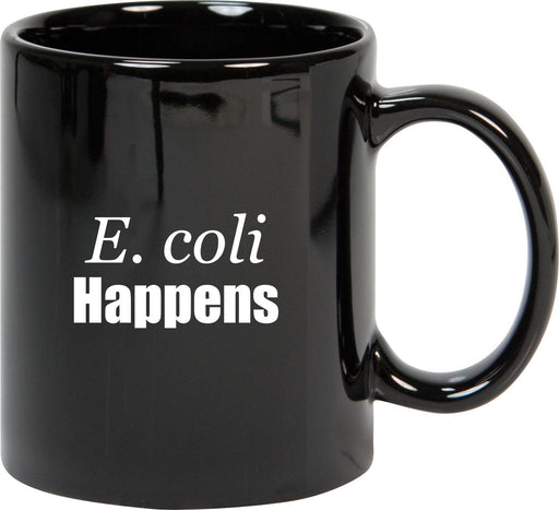 "E. coli Happens" - Black Mug | img_1 | Foxx Life Sciences Global | shopfls.com