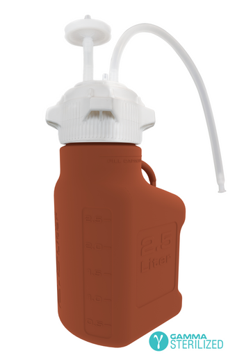 EZBio® Single Use Carboy Assembly, 2.5L, Amber High Density Poly Ethylene (HDPE), VersaCap® 83B, TPE Tubing w/ Dip Tube, Gamma Sterilized, 1/EA | img_1 | Foxx Life Sciences Global | shopfls.com