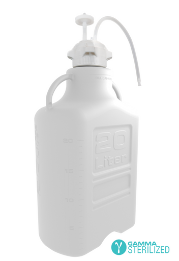 EZBio® Single Use Carboy Assembly, 20L, High Density Poly Ethylene (HDPE), VersaCap® 83B, TPE Tubing w/ Dip Tube, Gamma Sterilized, 1/EA