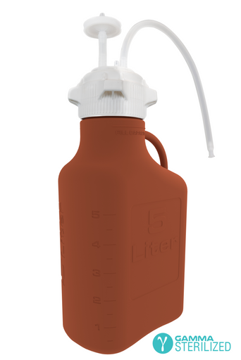 EZBio® Single Use Carboy Assembly, 5L, Amber High Density Poly Ethylene (HDPE), VersaCap® 83B, TPE Tubing w/ Dip Tube, Gamma Sterilized, 1/EA