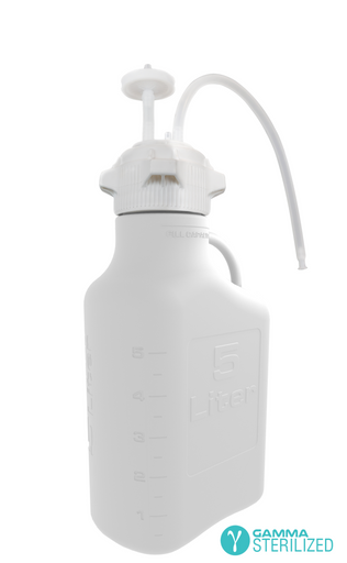 EZBio® Single Use Carboy Assembly, 5L, High Density Poly Ethylene (HDPE), VersaCap® 83B, TPE Tubing w/ Dip Tube, Gamma Sterilized, 1/EA