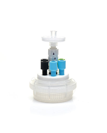 HPLC Solvent Reservoir ChromCap™ 300 Assembly, GL45, Class VI Polytetrafluoroethylene (PTFE) Adapter,  4 Ports for 3.2mm(1/8") and/or 1.6mm(1/16") OD Tubing