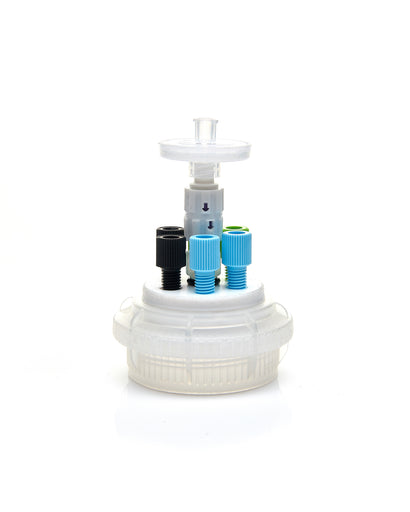 HPLC Solvent Reservoir ChromCap™ 300 Assembly, GL45, Class VI Polytetrafluoroethylene (PTFE) Adapter, 6 Ports for 3.2mm(1/8") and/or 1.6mm(1/16") | img_1 | Foxx Life Sciences Global | shopfls.com