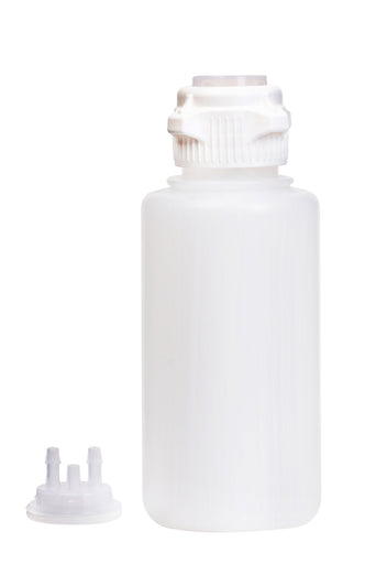 Round EZLabpure™ Polypropylene (PP) Vacuum Bottle, 1 L, Open VersaCap® 53B, With Closed and 2x1/4" HB Adapters, 1/EA | img_1 | Foxx Life Sciences Global | shopfls.com