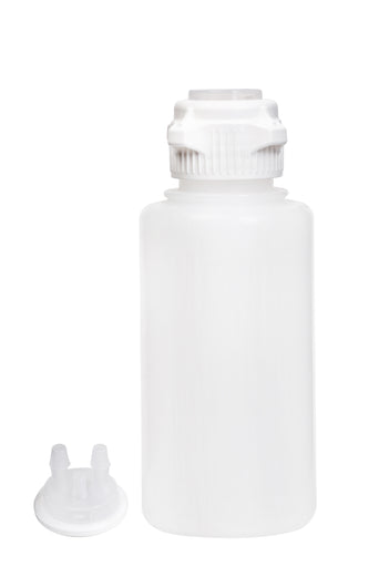 Round EZLabpure™ Polypropylene (PP) Vacuum Bottle, 1 L, Open VersaCap® 53B, With Closed and 2x5/16" HB Adapters, 1/EA | img_1 | Foxx Life Sciences Global | shopfls.com