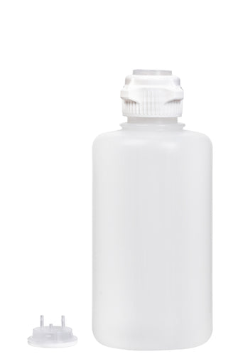 Round EZLabpure™ Polypropylene (PP) Vacuum Bottle, 2 L, Open VersaCap® 53B, With Closed and 2x1/8" HB Adapters, 1/EA