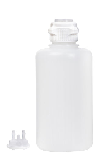 Round EZLabpure™ Polypropylene (PP) Vacuum Bottle, 2 L, Open VersaCap® 53B, With Closed and 2x1/4" HB Adapters, 1/EA | img_1 | Foxx Life Sciences Global | shopfls.com