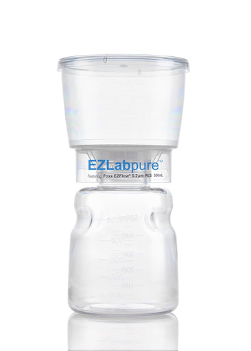 Clear plastic container with EZLabpure branding on a white background