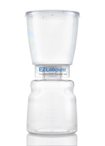 Clear plastic container with EZLabpure branding on a white background