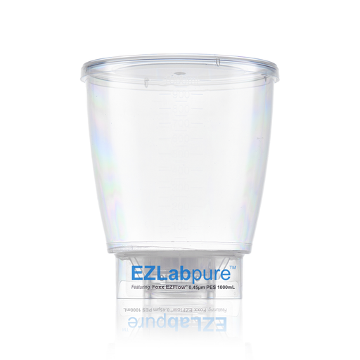 Clear plastic cup with 'EZLabpure' branding on a white background