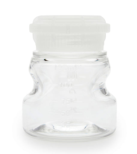 Clear glass jar with a white lid on a white background
