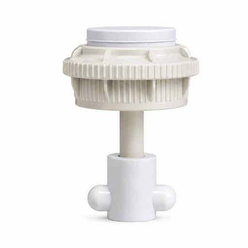 A white plastic environmental sensor or pump assembly with a ribbed top cap, vertical stem, and T-shaped base, shown on a plain white background.