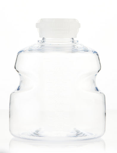 Clear plastic bottle with a white cap on a white background