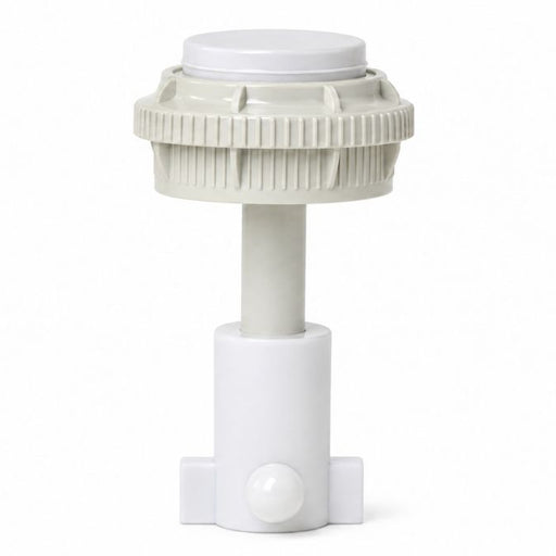 A white plastic device with a ribbed circular top and a short cylindrical stem, shown on a plain white background.