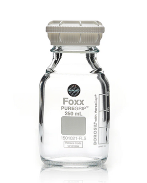 PUREGRIP® Rhino Safety Coated Glass Bottles, Clear, 250mL, with GL45 VersaCap,4CS