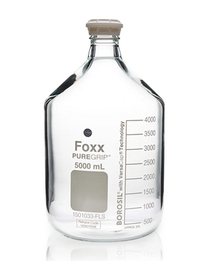 PUREGRIP® Rhino Safety Coated Glass Bottles, Clear, 5L, with GL45 VersaCap,1EA
