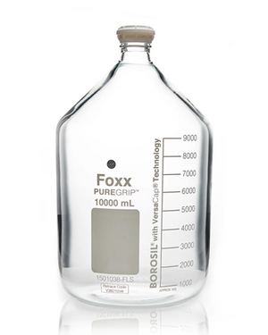 PUREGRIP® Rhino Safety Coated Glass Bottles, Clear, 10L, with GL45 VersaCap, 1EA