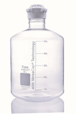 PUREGRIP® Rhino Safety Coated Glass Carboy, Clear, 50L, with 83B VersaCap, 1EA