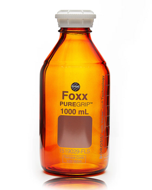 PUREGRIP® Rhino Safety Coated Glass Bottles, Amber, 1000mL, with GL45 VersaCap, 4CS
