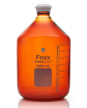 PUREGRIP® Rhino Safety Coated Glass Bottles, Amber, 5L, with GL45 VersaCap, 1EA