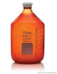 PUREGRIP® Rhino Safety Coated Glass Bottles, Amber, 5L, with GL45 VersaCap, 1EA
