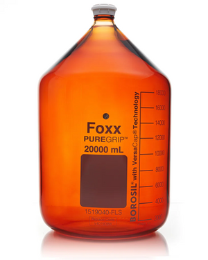 PUREGRIP® Rhino Safety Coated Glass Bottles, Amber, 20L, with GL45 Verascape, 1EA