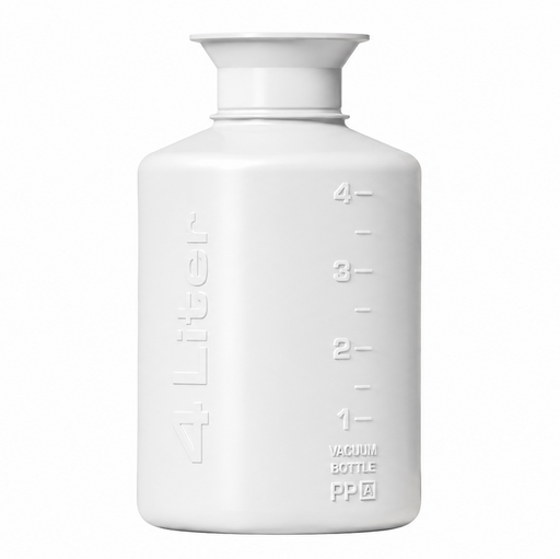 A matte white plastic water bottle with embossed measurement markings and the vertical text '4 Liter' on the side, shown against a plain white background.