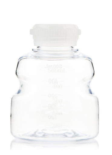 Clear plastic bottle with a white cap on a white background