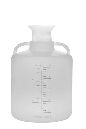 White plastic container with measurement markings on a white background