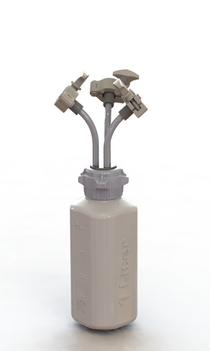 EZBio® 1L PP rigid reservoir with 53B VersaCap® featuring 3 Mini TC ports, non-sterile bioprocess bottle