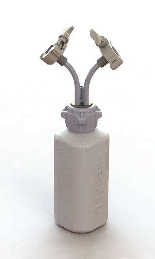 EZBio® 1L rigid PP reservoir with 2 Mini TC ports and 3/8" hose barb, non-sterile configuration