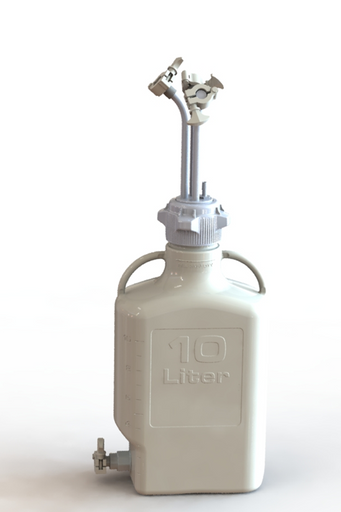 EZBio® 10L PP rectangular carboy with 83B VersaCap®, 3 Mini TC ports, 3/8" hose barb, and bottom Mini TC, non-sterile