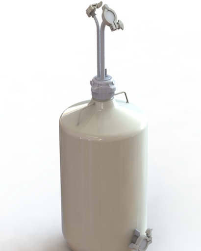 EZBio® 50L PP round carboy with Mini TC, Maxi TC, 3/8" hose barb, and bottom Maxi TC, non-sterile