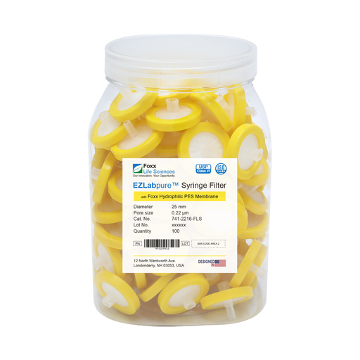 EZlabpure 25mm Syringe Filters – 0.22µm PES Membrane, Non-Sterile  Foxx Life Sciences | img_1 | Foxx Life Sciences Global | shopfls.com