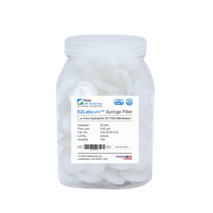 EZLabpure™ Glass Fiber(GF) for Prefiltration Hydrophilic Polyethersulfone (PES) High Particulate Syringe Filter, 0.45 µm, 25 mm,  Non-Sterile, 100/PK
